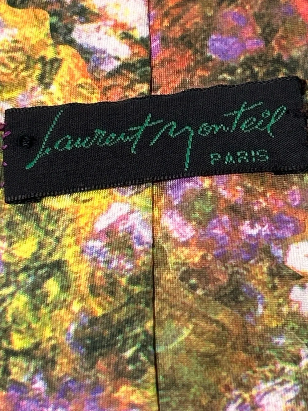 Impressionist Floral Men's Tie in Black with Purple & Yellow Accents